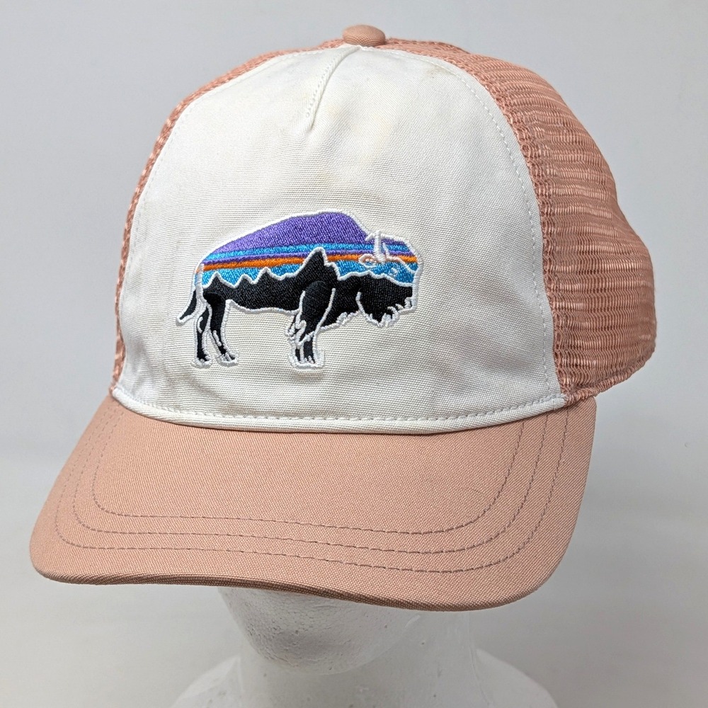 Patagonia Bison Trucker Hat Pink White Mesh Snapback Cap 38293